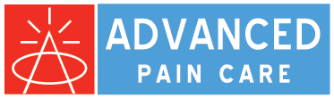 Advanced Pain Care logo with blue and red design, featuring medical symbol and text.