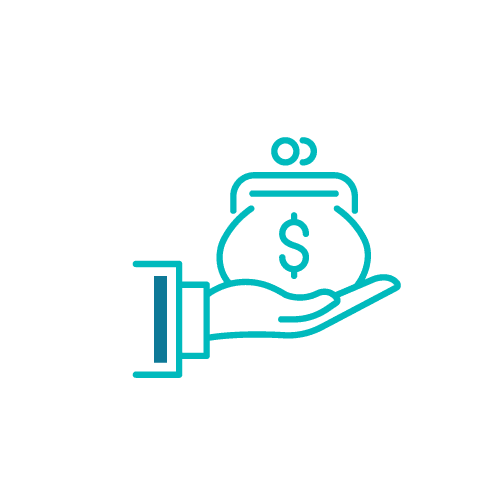 Hand holding a money bag icon, representing cost savings and financial management.