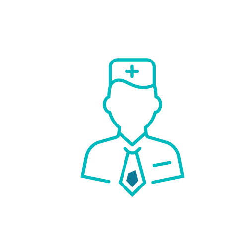 Hospital-based physician services icon, doctor silhouette with medical hat and tie, healthcare professional illustration.