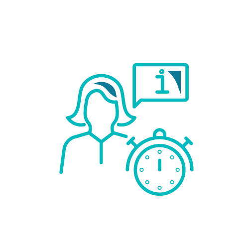 Human resources icon with person, clock, and information symbol, representing time management and HR communication.