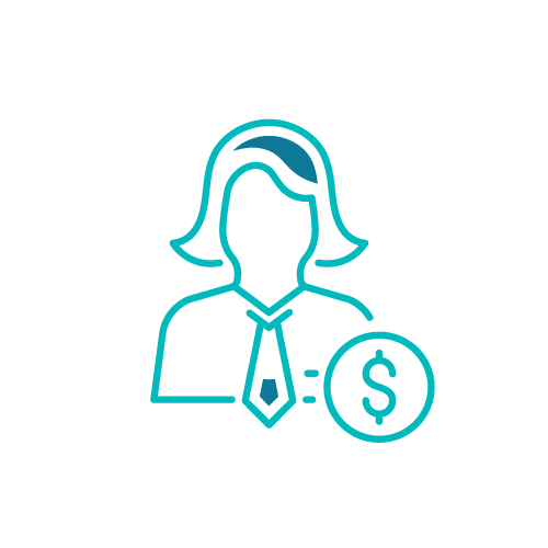 Female professional with dollar symbol representing compensation and salary in business finance.