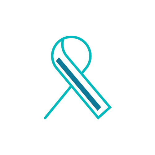 Teal cancer awareness ribbon symbolizing oncology support and advocacy.