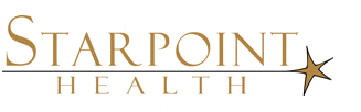 Starpoint Health logo featuring elegant gold text with a stylized star, representing healthcare services branding.