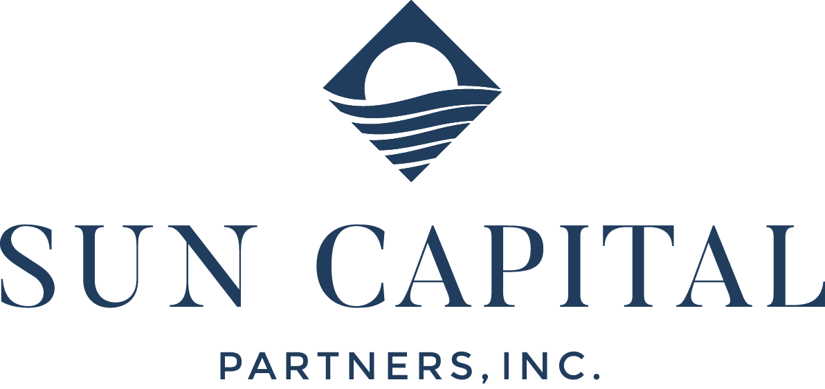 Sun Capital Partners logo with sun and wave design, financial services branding, investment firm graphic.