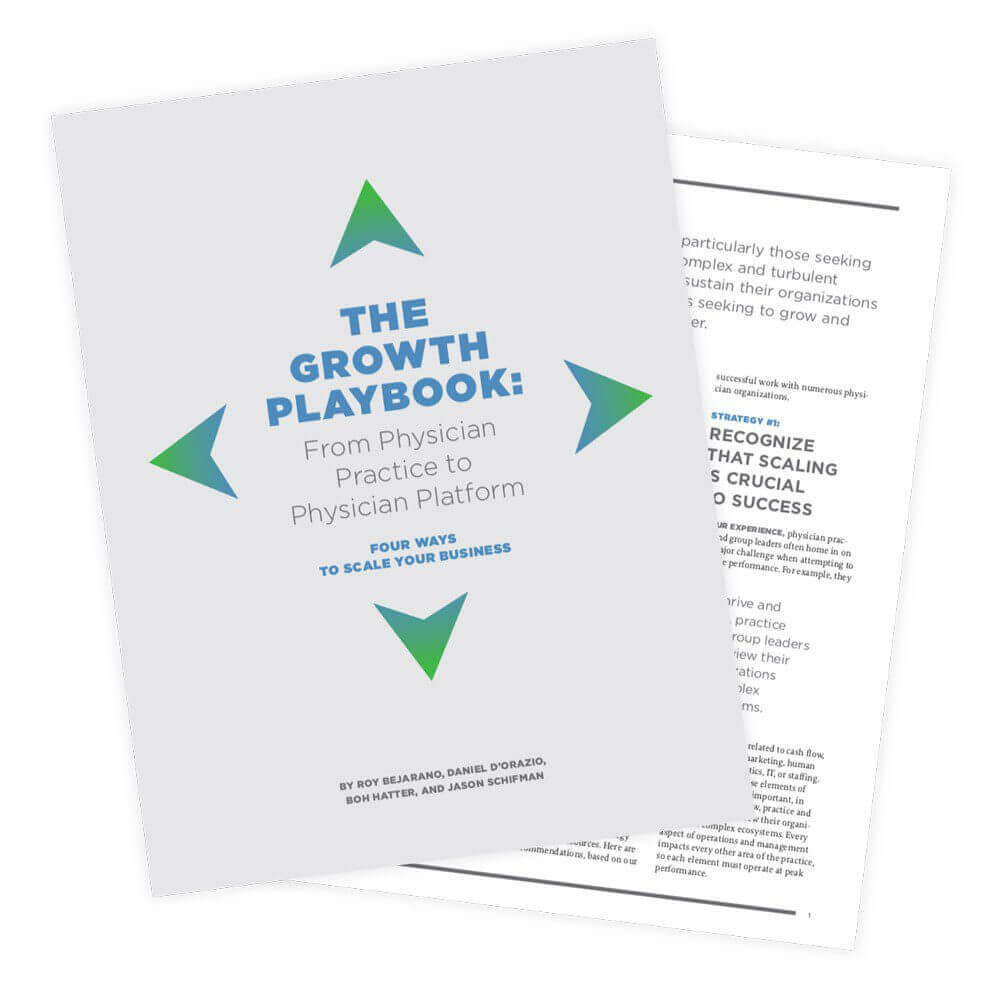 Growth Playbook cover: Guide from Physician Practice to Platform, strategies to scale business, healthcare success.