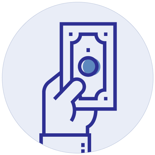 Icon of a hand holding a dollar bill, representing financial lending, loans, and economic transactions.