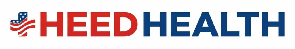 Heed Health logo with American flag design in red and blue, symbolizing healthcare services.