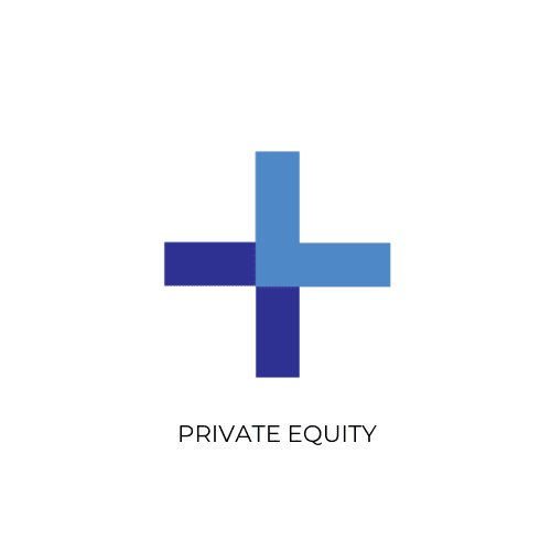 Private equity logo with blue cross symbol on white background.