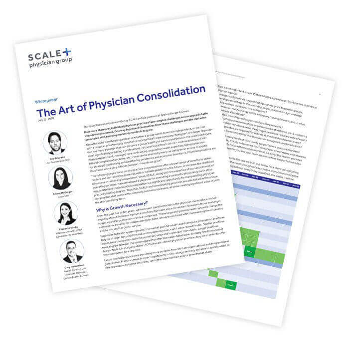 White paper thumbnail on physician consolidation by SCALE Physician Group, featuring expert insights and strategies.