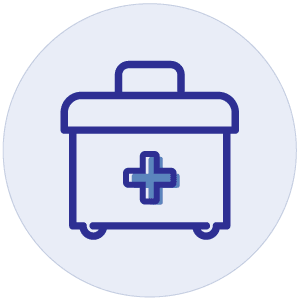 Medical kit icon representing clinical operations and healthcare services.