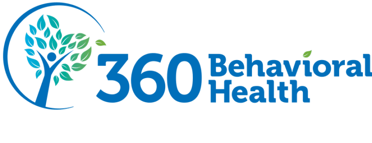 360 Behavioral Health logo with tree symbol, blue and green color scheme, mental health services branding.
