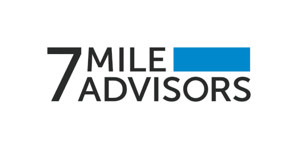 7 Mile Advisors logo with bold black text and blue accent, professional business branding design.