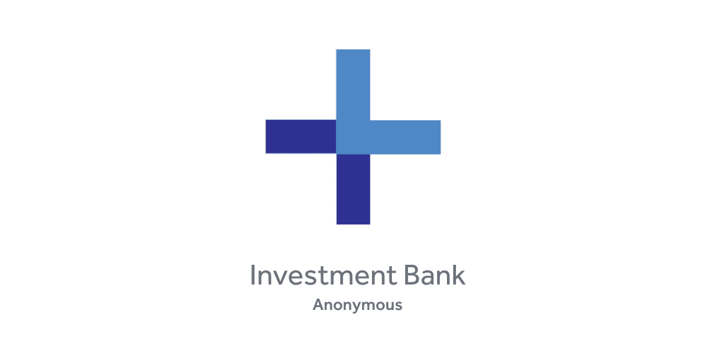 Investment Bank Anonymous logo with blue cross symbol, financial institution branding.
