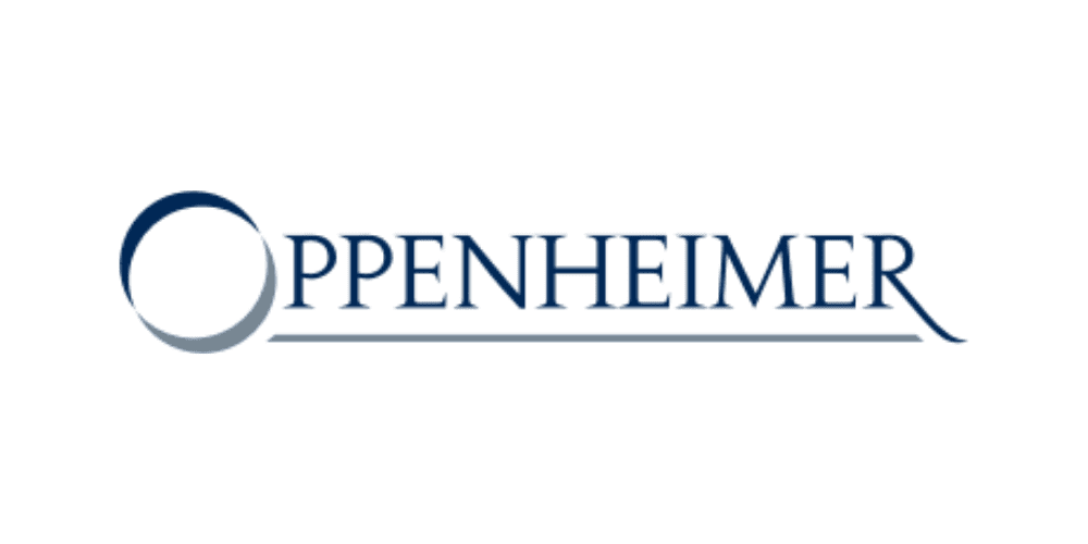 Oppenheimer logo with stylized "O" and blue text, representing financial services and investment firm branding.