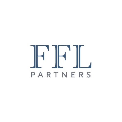 FFL Partners logo, blue serif text on white background, investment firm branding, finance industry graphic.