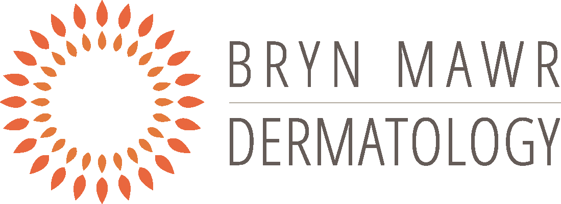 Bryn Mawr Dermatology logo with orange leaf circle design, professional skincare clinic branding.