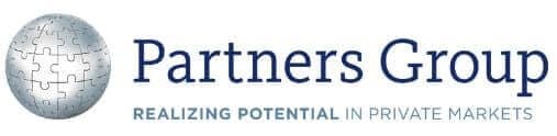 Partners Group logo featuring a puzzle globe and tagline "Realizing Potential in Private Markets."