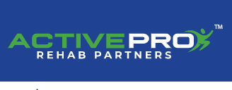 ActivePro Rehab Partners logo, blue background, green and white text, dynamic design.