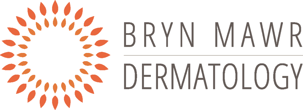 Bryn Mawr Dermatology logo with orange leaf circle design, dermatology services branding.