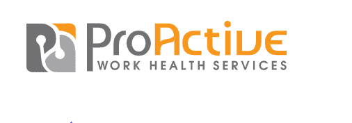 ProActive Work Health Services logo, featuring gray and orange design elements, emphasizing workplace wellness and proactive care.