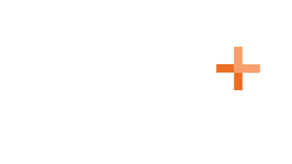 SCALE healthcare real estate logo with orange plus sign on black background.