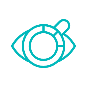 Eye icon with teal outline, abstract design, vision symbol, graphic representation, minimalist style.