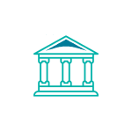 Icon of a courthouse building representing regulatory and legislative themes, emphasizing law and governance concepts.