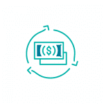 Icon showing money with circular arrows, symbolizing reimbursement analysis.