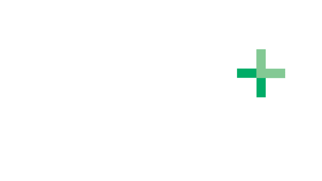 SCALE Healthcare ASCs logo with green plus sign on black background.