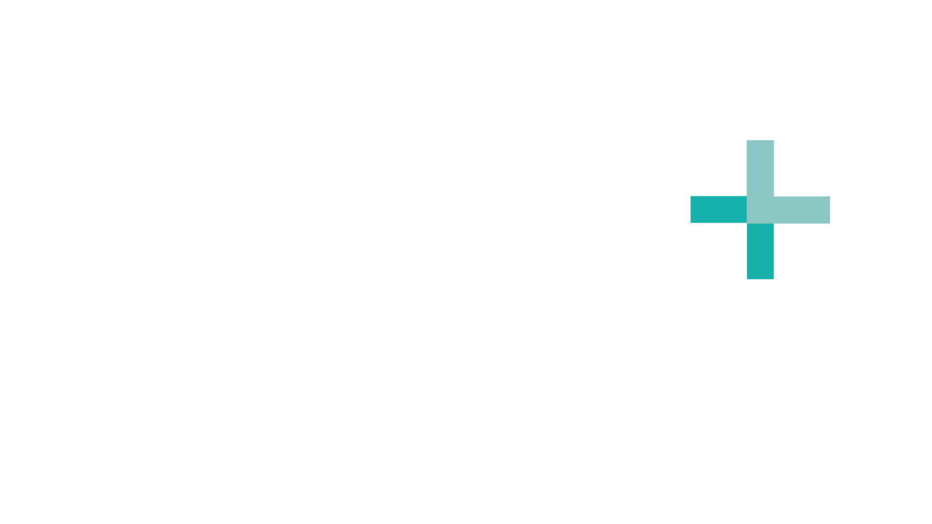 SCALE Healthcare RCM logo with a teal plus sign on a black background.