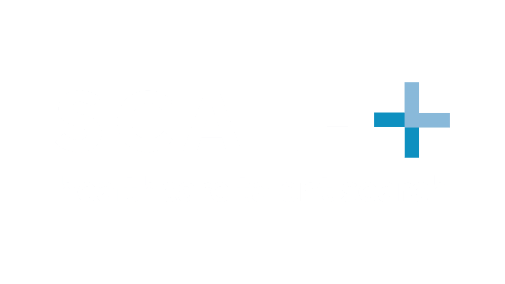 SCALE Talent Search Logo with blue cross, white text on black background, healthcare recruitment branding.
