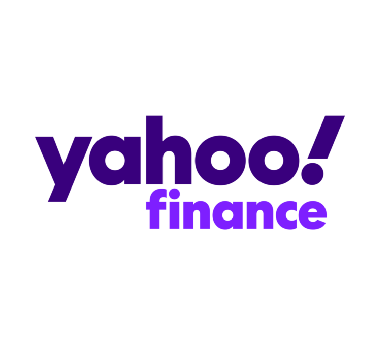 Yahoo Finance logo 2021, purple text on white background, financial news branding.