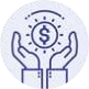 Hands holding dollar sign icon, financial growth, investment success, blue and white design, circular shape.