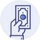 Hand holding a dollar bill icon, financial transaction symbol, minimalist blue and white style, payment processing graphic.