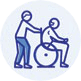 Accessible care icon showing person assisting individual in wheelchair, emphasizing support and disability aid.