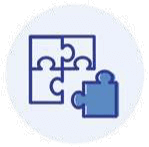 Puzzle piece icon, blue and white, illustrating teamwork, problem-solving, and collaboration concepts.