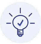 Light bulb icon with checkmark, symbolizing innovative ideas and successful solutions.