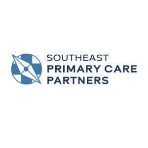 Southeast Primary Care Partners logo with compass icon in blue and white.