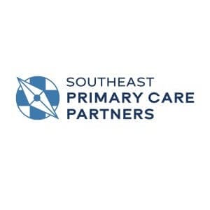 Southeast Primary Care Partners logo with blue compass design, healthcare branding, medical services graphic.