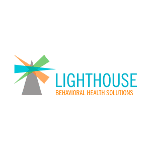 Lighthouse Behavioral Health Solutions logo, featuring geometric lighthouse design with colorful beams.