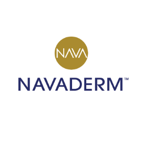 Navaderm logo with gold circle and NAVADERM text, dermatology brand identity, skincare company branding.