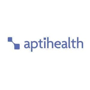 Aptihealth logo in blue font with abstract design, representing mental health care services and digital health solutions.