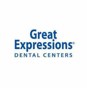 Great Expressions Dental Centers logo, professional dental care branding, blue text on white background.