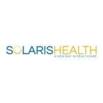 Solaris Health logo with slogan "A New Day in Healthcare," featuring blue and yellow text on a white background.