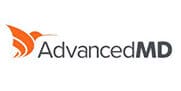 AdvancedMD logo with orange hummingbird, healthcare software branding.