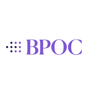 BPOC logo with purple text and dot pattern, business branding, professional design, corporate identity image.