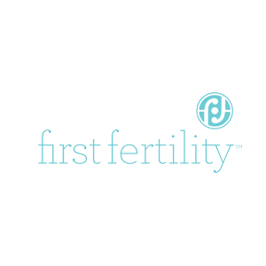 First Fertility logo with teal text and circular emblem, representing fertility clinic branding and reproductive health services.