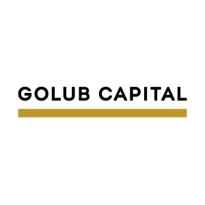 Golub Capital logo in black and gold, featuring a gold horizontal line beneath the company name, financial services branding.