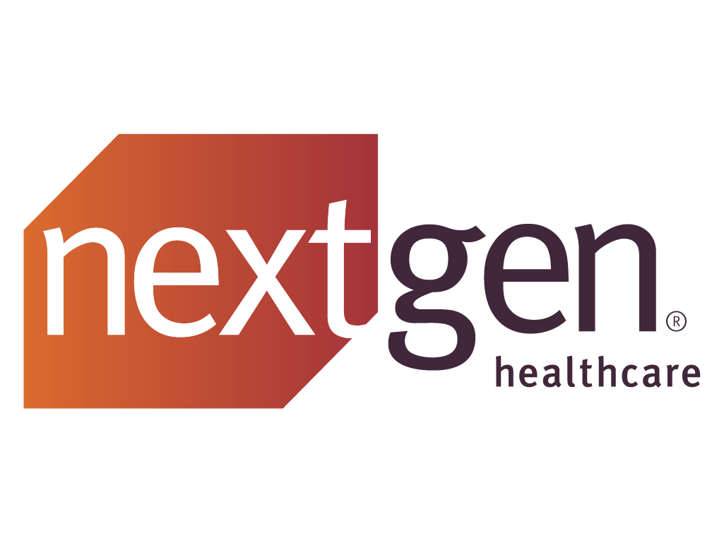 NextGen Healthcare logo with orange gradient design and modern font.
