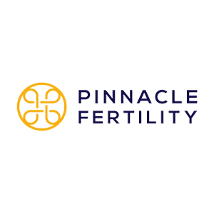 Pinnacle Fertility logo with gold emblem and purple text, representing fertility services and care.